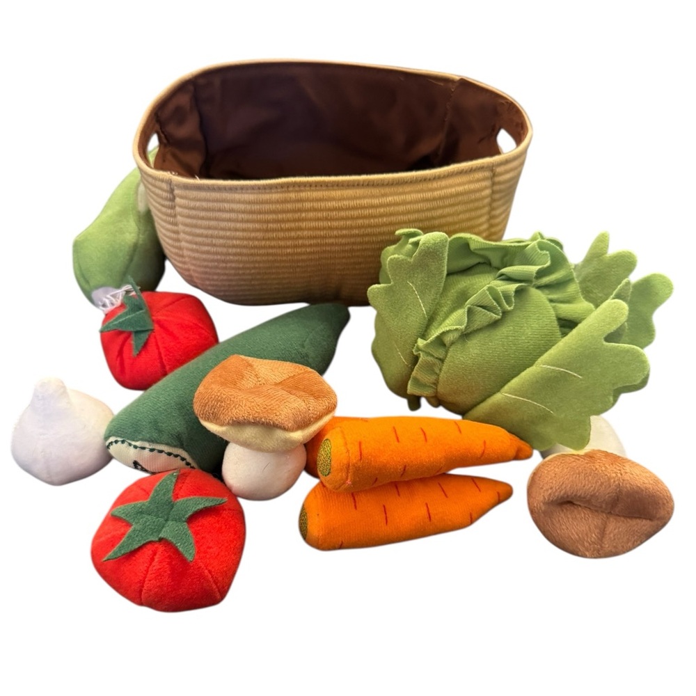 Plush Vegetable Toy Set with Basket